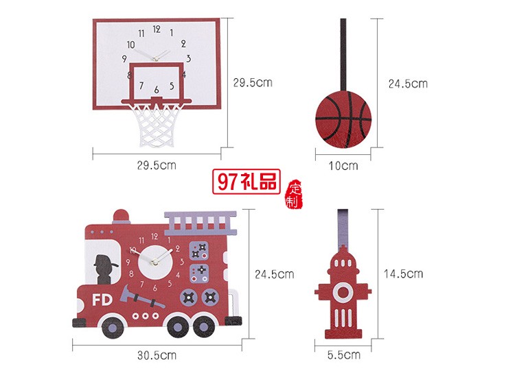 儿童意装饰钟表 可爱汽车卡通摇摆