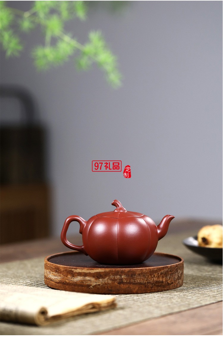 宜兴紫砂壶 纯手工原矿大红袍南瓜壶 批发定制茶壶茶具