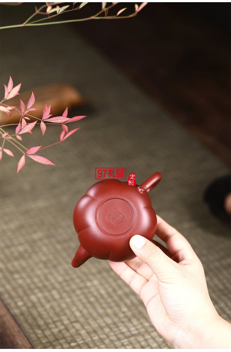 宜兴紫砂壶 纯手工原矿大红袍南瓜壶 批发定制茶壶茶具