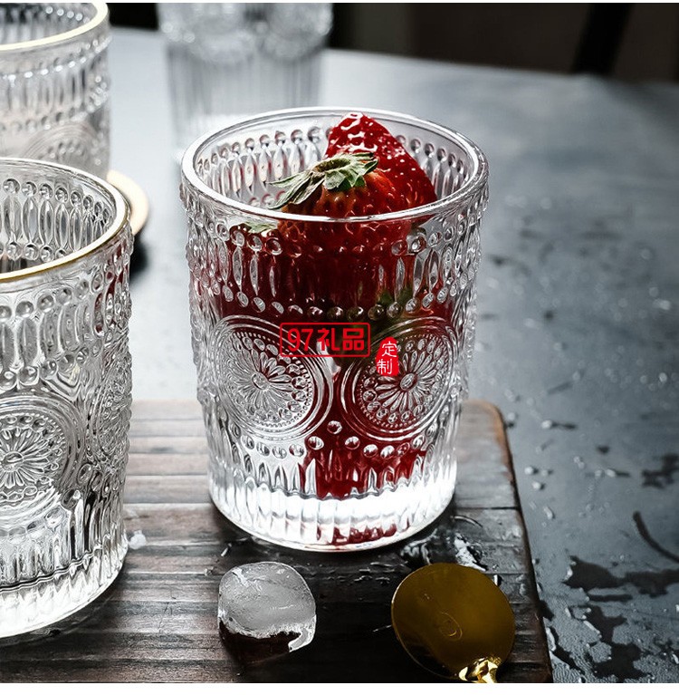 玻璃透明太阳花杯子家用水杯饮料果汁杯多规格啤酒杯子