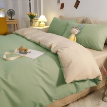 水洗棉四件套日系纯色床单被罩4件套 简约被套宿舍床上用品三件套