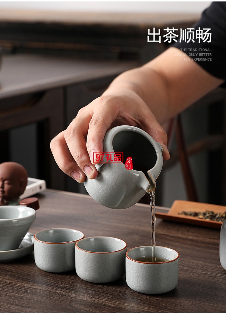 茶具套装开片汝窑10头茶壶功夫茶具礼品logo家用办公路宝陶瓷茶具