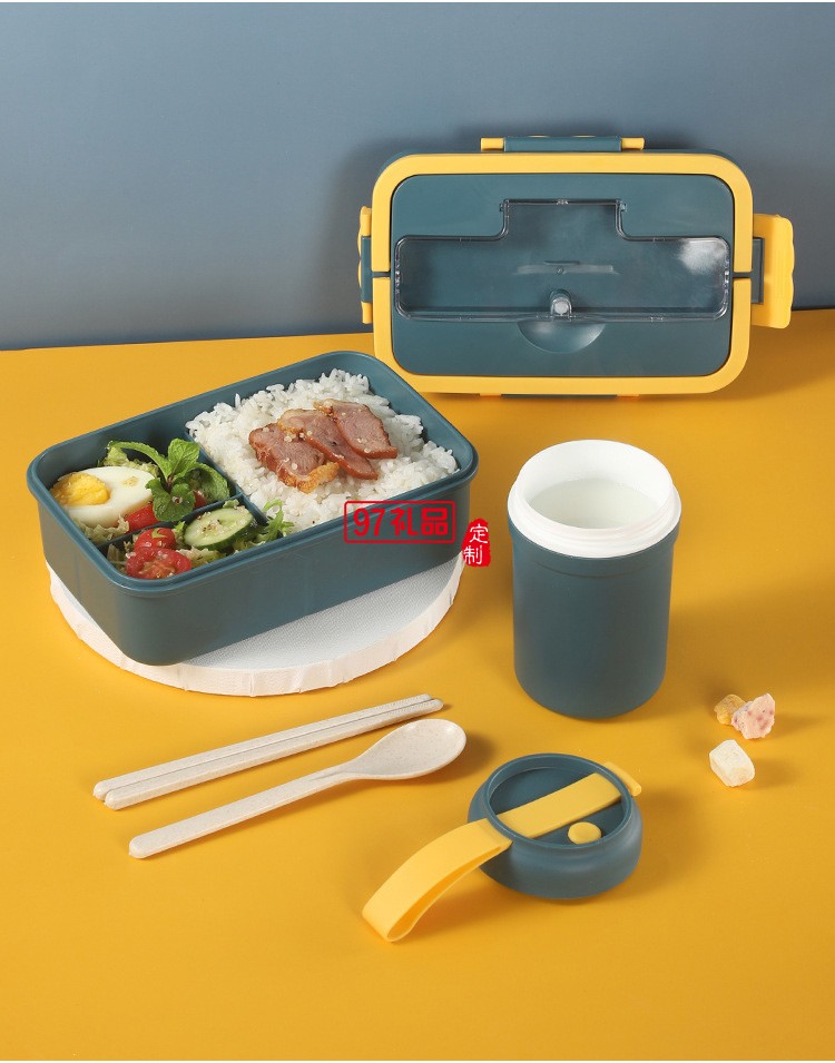 学生饭盒午餐盒小麦秸秆便当盒早餐杯套装礼品可微波炉塑料保鲜盒