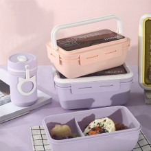 可微波炉塑料分格饭盒午餐盒密封防溢带饭便当盒汤罐早餐杯套装