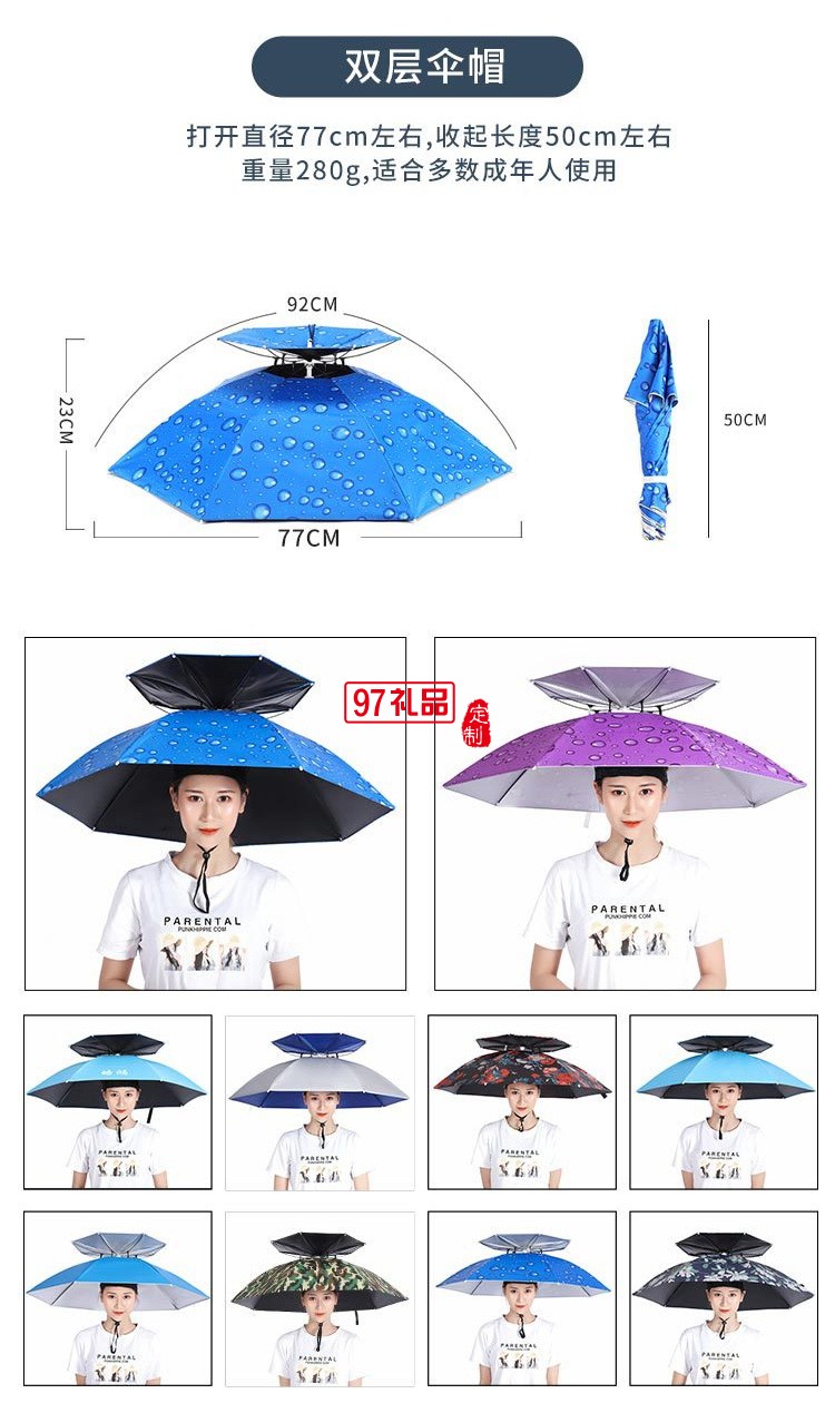 钓鱼伞头戴式帽子伞遮太阳伞防雨防晒黑胶伞