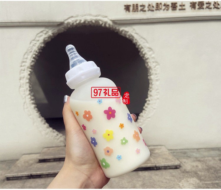 可爱奶嘴奶瓶水杯ins塑料网红带吸管杯子