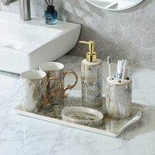 北欧浴室洗漱用品卫浴五件套装卫生间刷牙漱口杯牙具陶瓷托盘套件