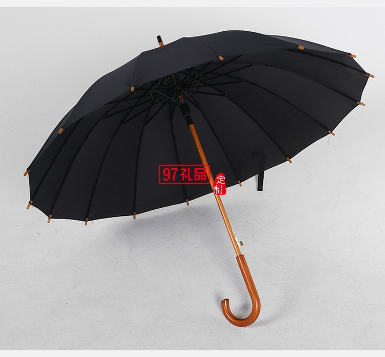 复古雨伞16骨长柄木杆纯色日系简约直杆伞广告伞