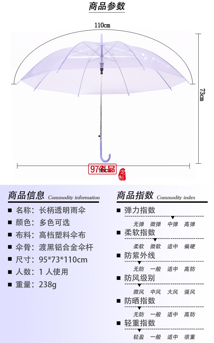 彩色透明雨伞 21寸POE塑料自动雨伞定制公司广告促销礼品