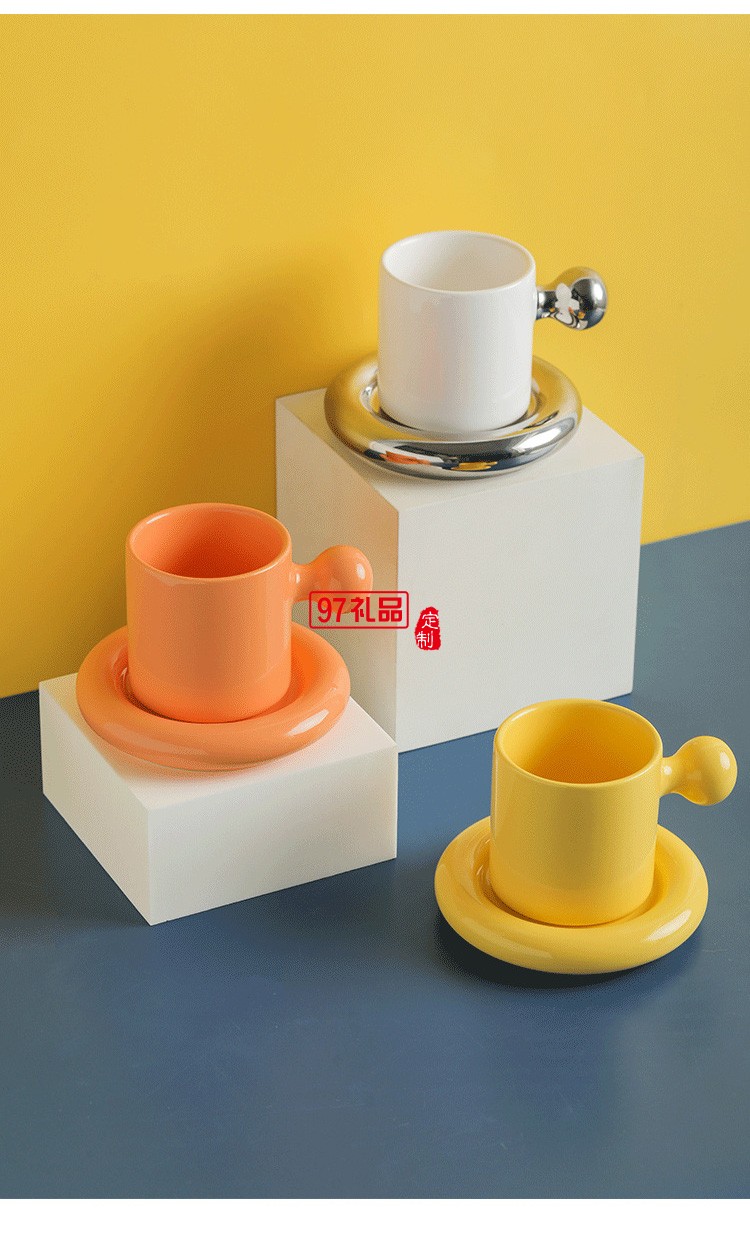 杯子 ins风设计创意元气蛋黄陶瓷马克杯带盖套装