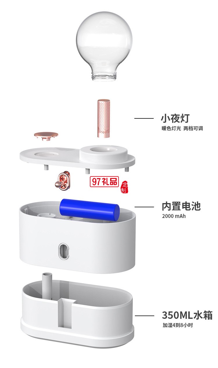 灯泡拨动开关酒精喷雾TYPE-C接口带夜灯加湿器