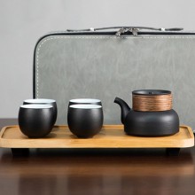 旅行茶具套装收纳便携包一壶四杯车载户外随身4人黑色陶瓷快客杯