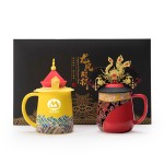 国潮文创陶瓷龙凤杯套装纯手工杯茶具陶瓷带盖泡茶杯送客户礼品