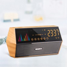 蓝牙音箱木纹时钟收音机麦克风智能音响定制公司广告礼品