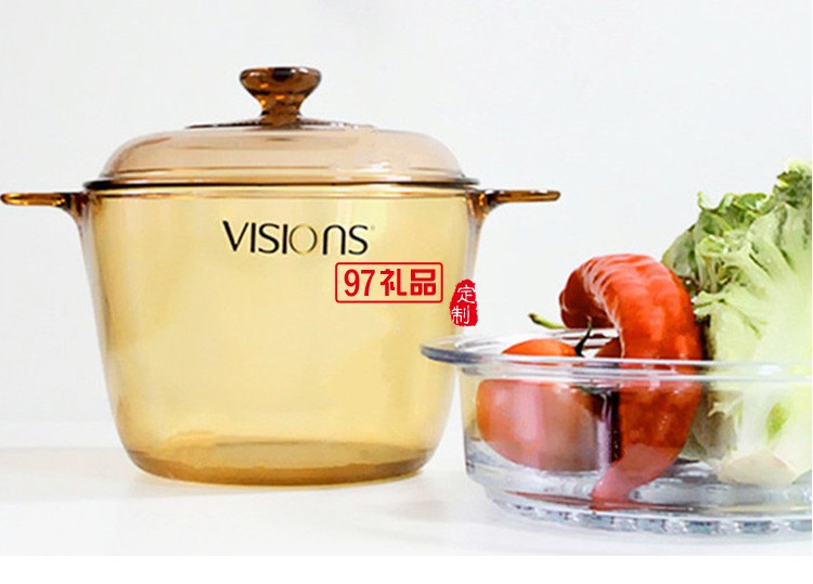 晶彩透明锅3.5L深锅套装琥珀玻璃锅炖锅煲汤锅定制公司广告礼品