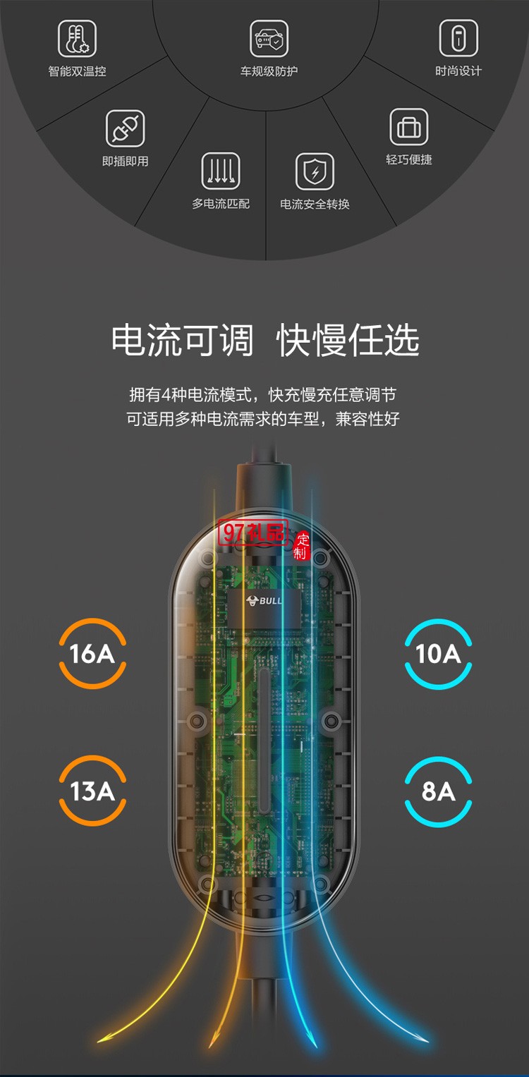 公牛充电枪电动汽车通用特斯拉充电器 D2-A16B定制公司广告礼品