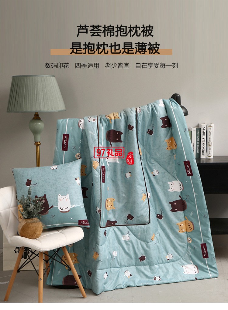 约克罗兰芦荟棉抱枕被子办公午睡小被子沙发靠垫定制公司广告礼品