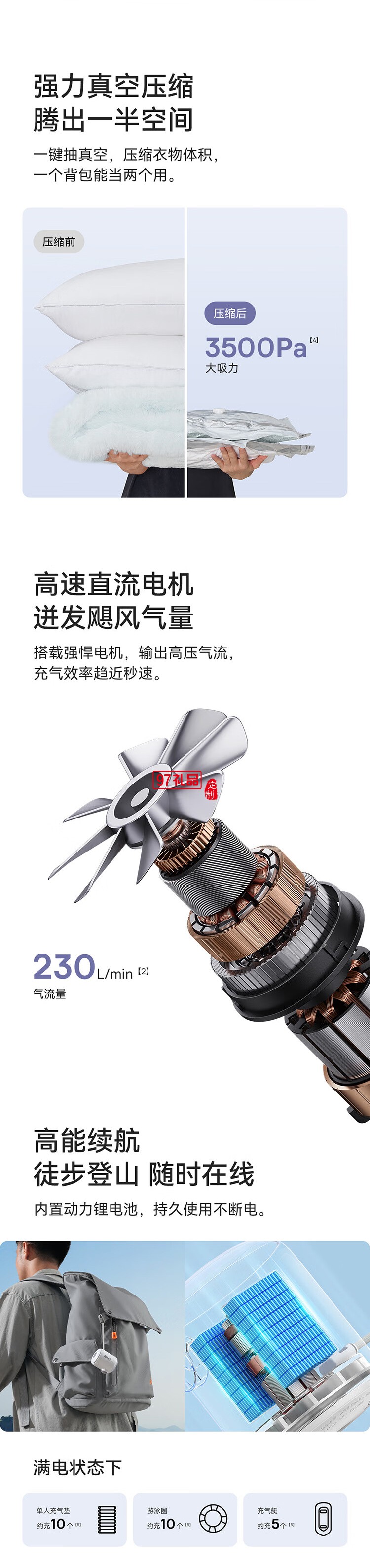 倍思 小口袋 户外露营迷你充气泵