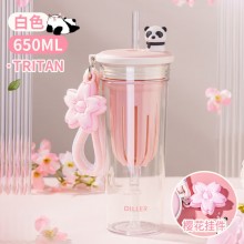 迪乐贝尔熊猫樱花保温杯大容量316不锈钢水杯倒水盖杯子 女生水杯