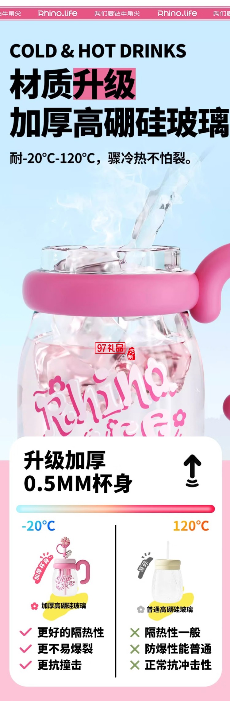 独角犀 Rhino.life  小清新犀宝踏春系列吨吨花茶杯玻璃款