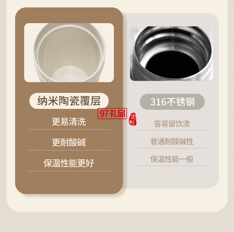 独角犀春绿海棠双饮口陶瓷内胆咖啡杯