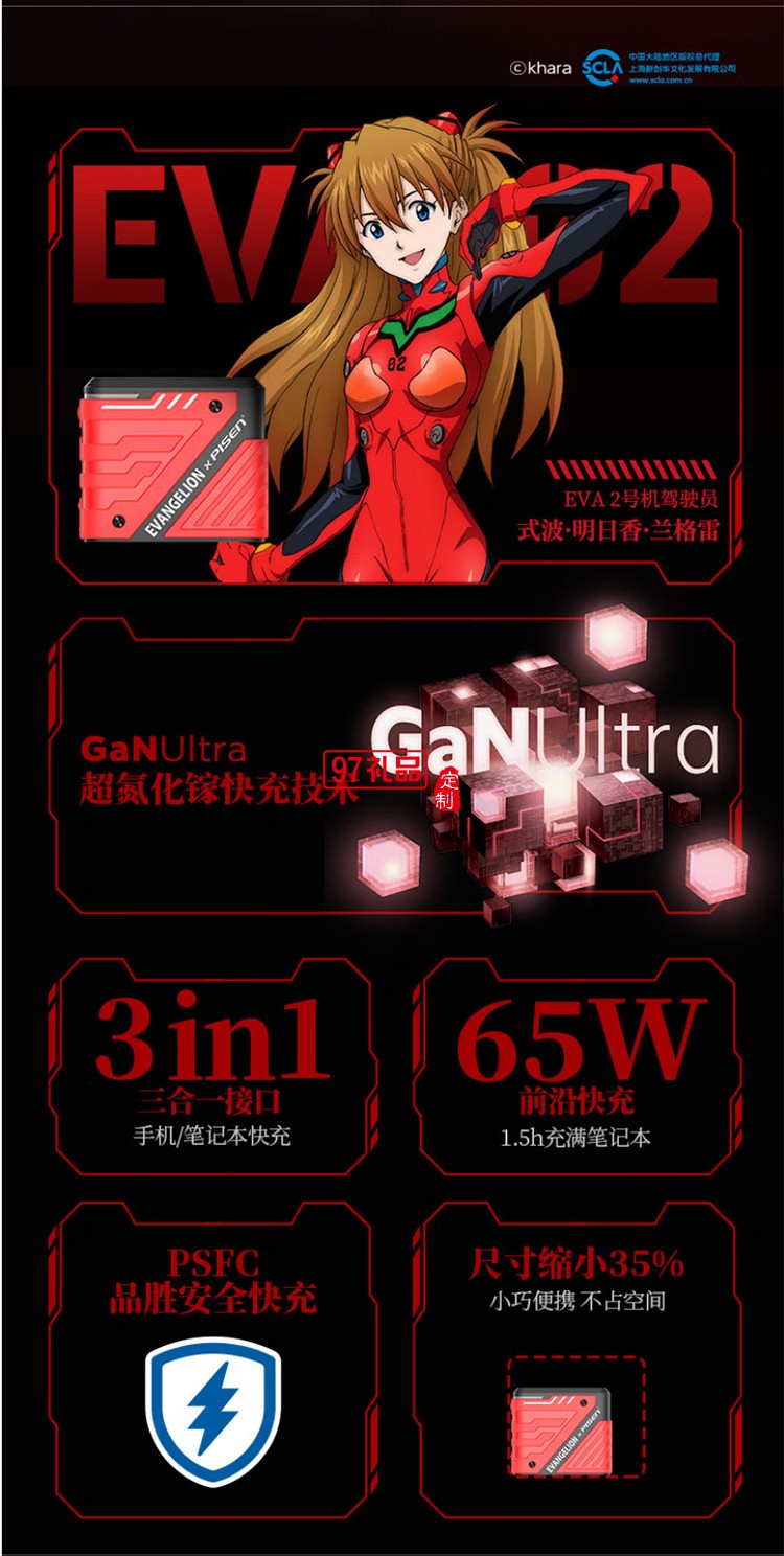 EVA联名 65W快充 氮化镓 2C1A