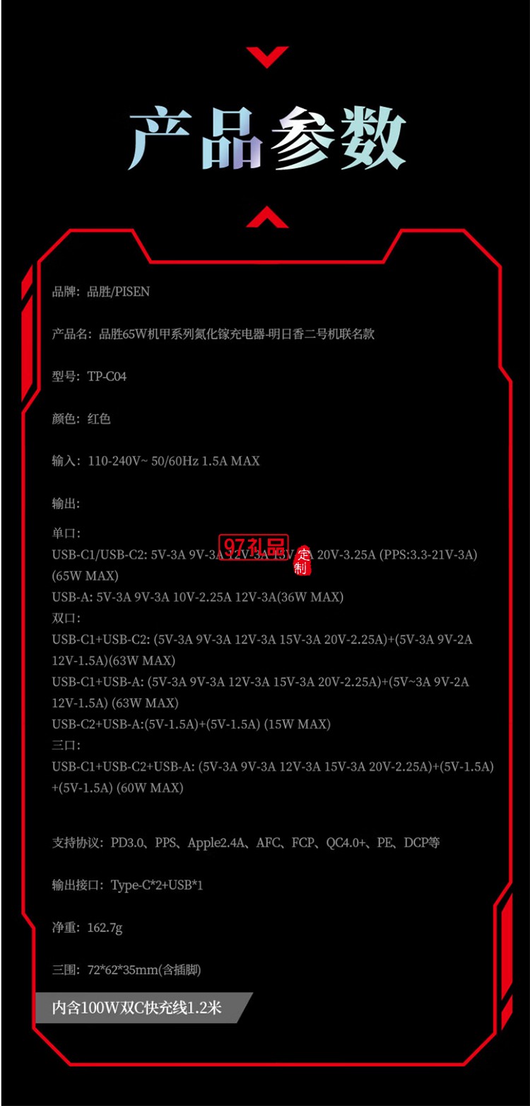 EVA联名 65W快充 氮化镓 2C1A