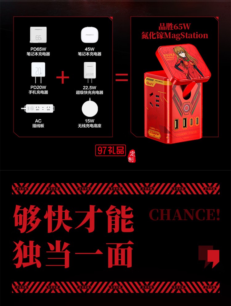 65W氮化镓三合一磁吸桌面充