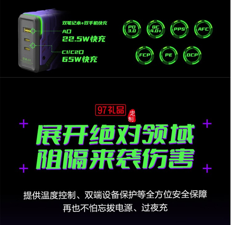 EVA联名 65W快充 氮化镓 2C1A