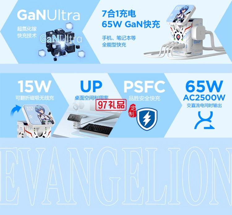 65W氮化镓三合一磁吸桌面充