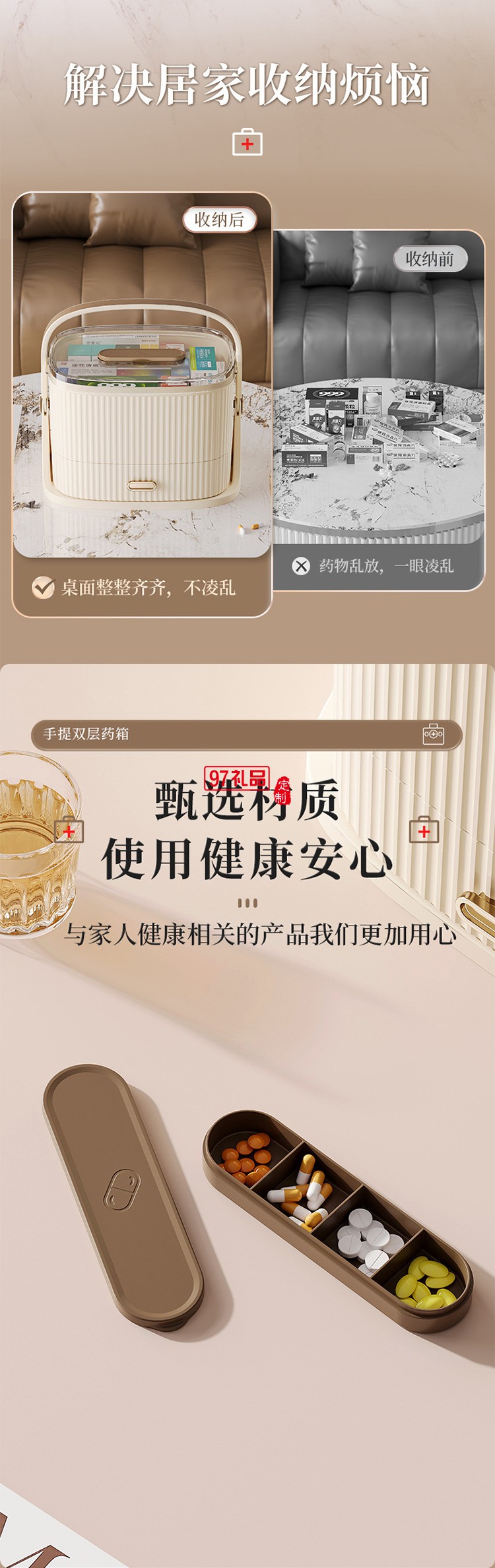 家用便捷式药箱家庭装全套急救箱大容量药品医疗箱分格手提医药箱