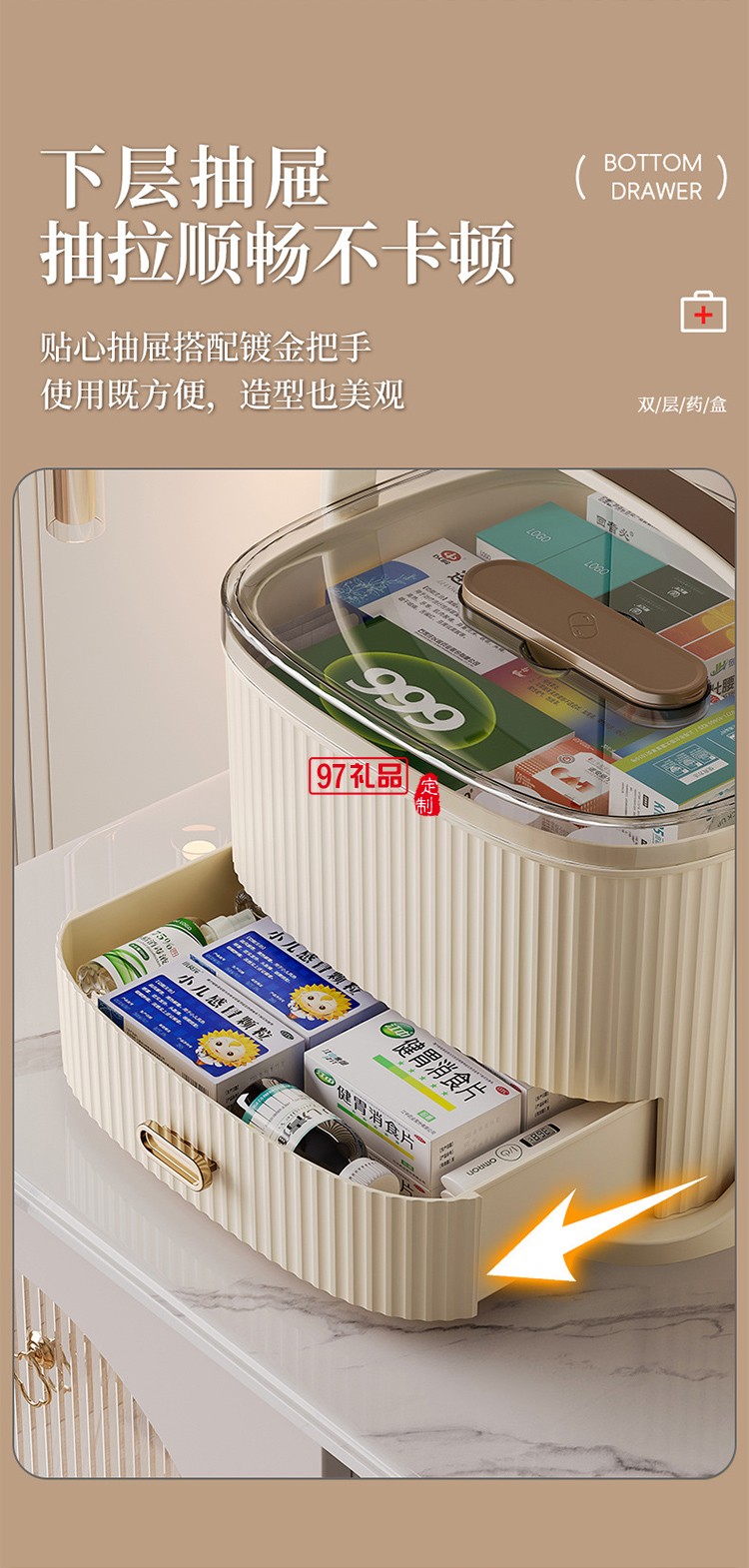 家用便捷式药箱家庭装全套急救箱大容量药品医疗箱分格手提医药箱