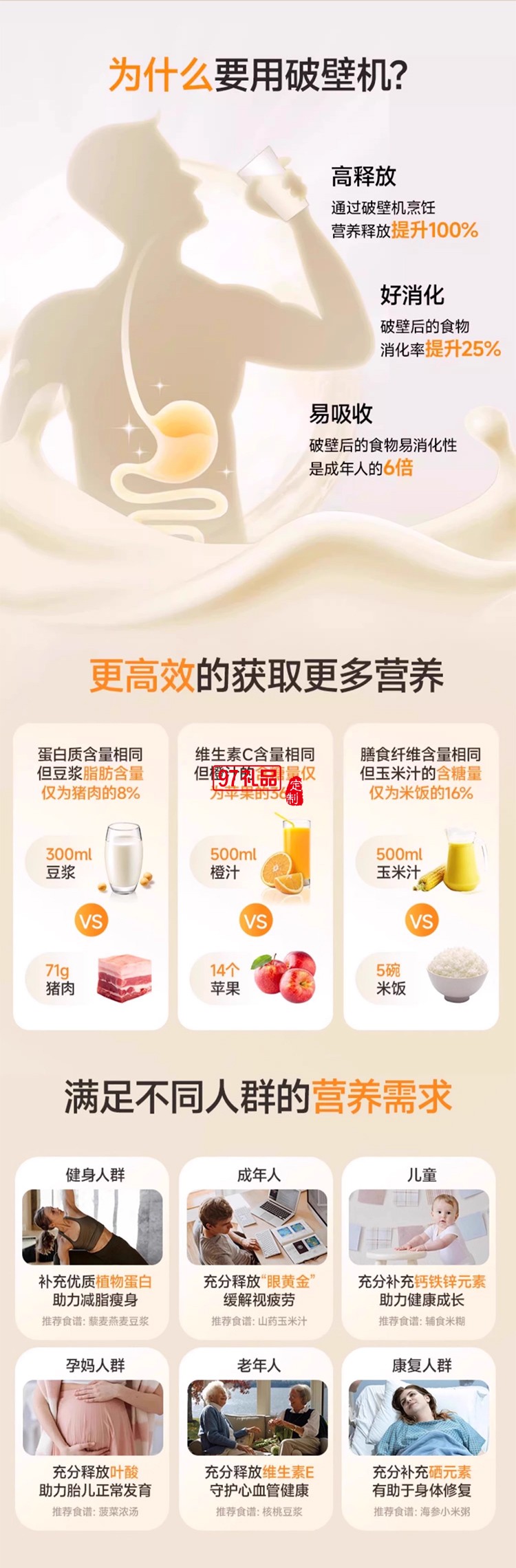 奥克斯破壁机全自动家用小型多功能烹饪机料理隔音罩低音豆浆榨汁