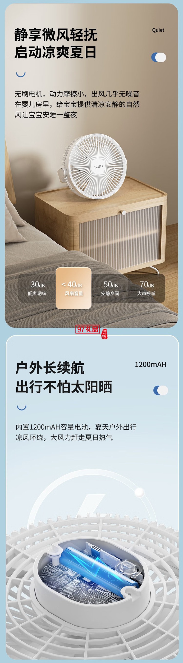 西佑西佑SIUU台吊壁挂多用蓄电款USB电风扇 白色