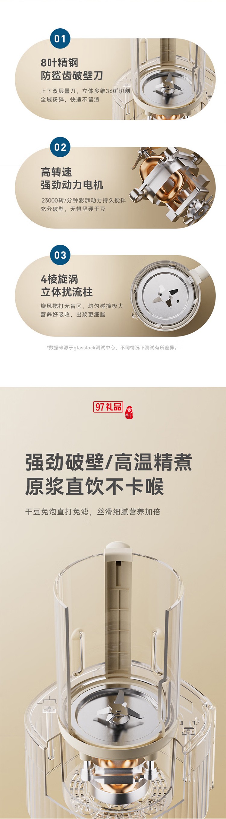 GLASSLOCK破壁机智频变速轻音降噪全自动豆浆机榨汁机料理机