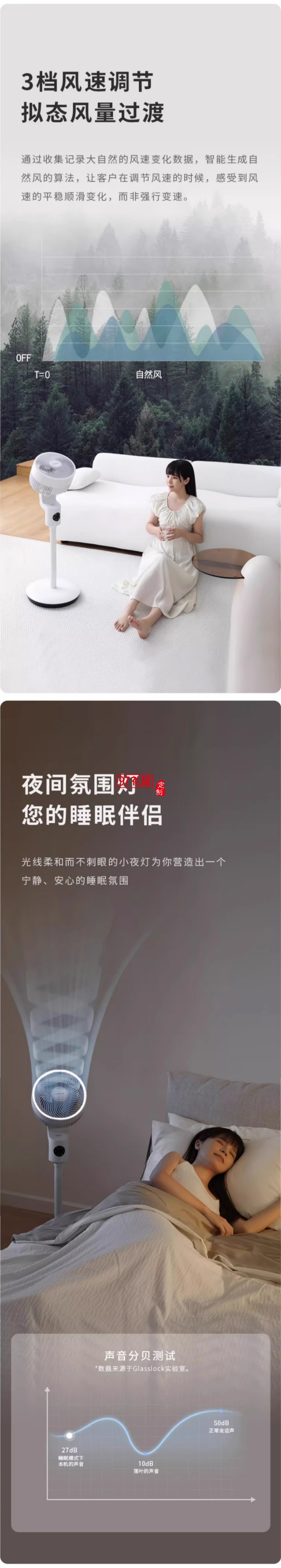 Glasslock盖朗空气循环扇家用落地扇立式语音摇头定时静音电风扇