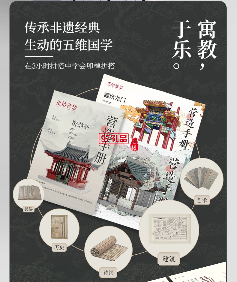 通用体系榫卯积木玩具中国风古建筑潮玩礼物拼装模型diy 陋室铭