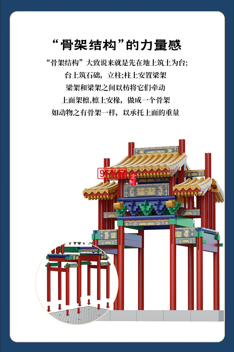 鱼跃龙门牌坊故宫榫卯积木玩具中国风古建筑潮玩礼物拼装模型diy