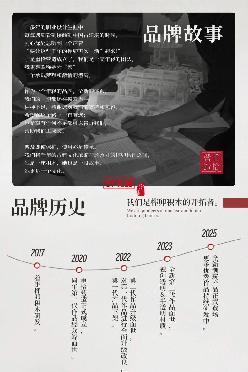 鱼跃龙门牌坊故宫榫卯积木玩具中国风古建筑潮玩礼物拼装模型diy