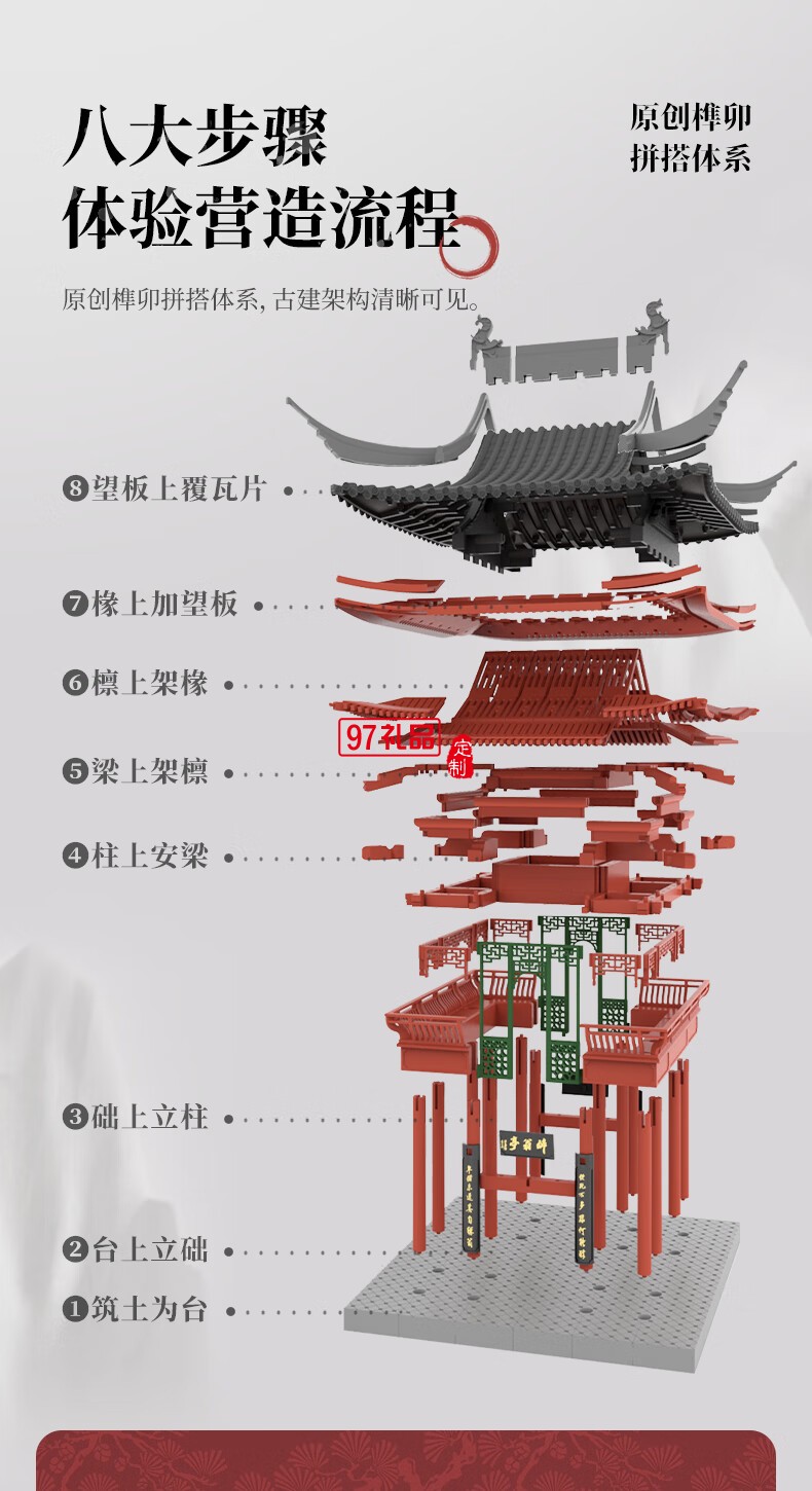醉翁亭榫卯积木拼装模型亲子玩具古建筑模型礼品儿童男孩女孩礼物
