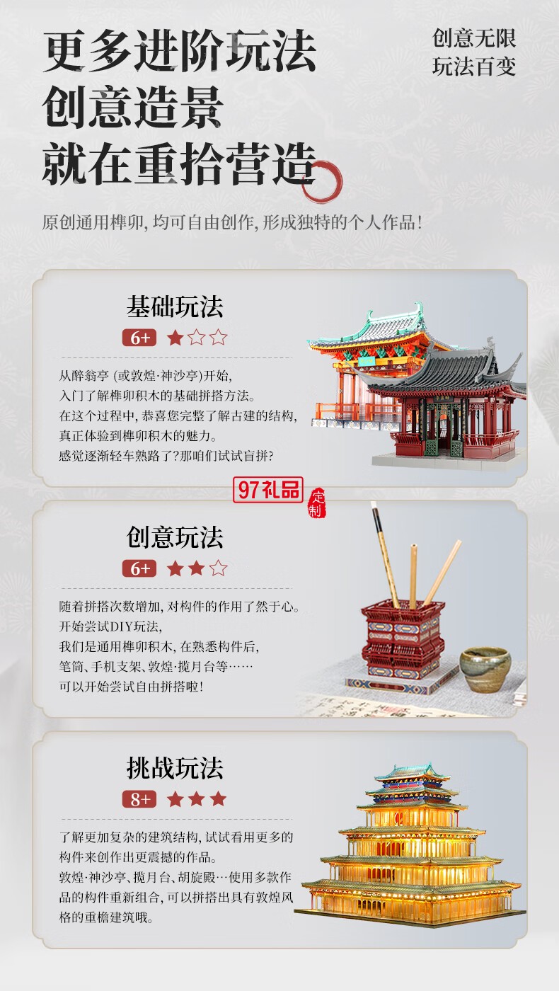 醉翁亭榫卯积木拼装模型亲子玩具古建筑模型礼品儿童男孩女孩礼物