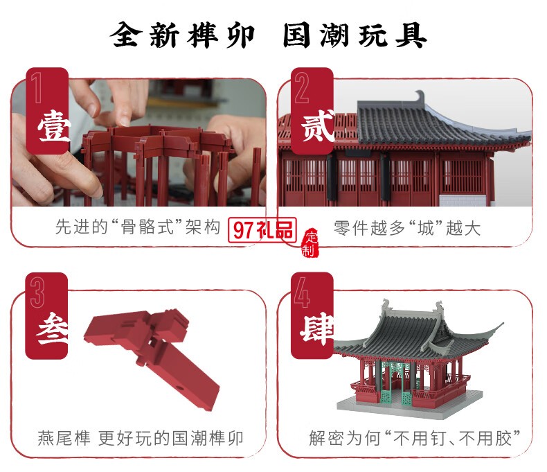 悟空庙通用体系榫卯积木玩具中国风古建筑潮玩礼物拼装