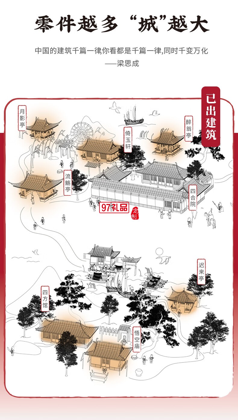 悟空庙通用体系榫卯积木玩具中国风古建筑潮玩礼物拼装