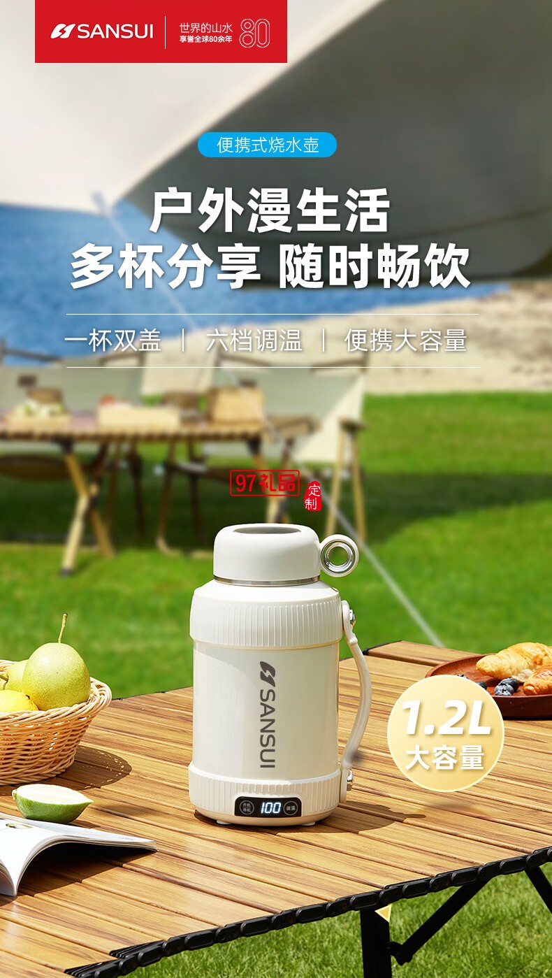 山水便携真空电热水杯（316不锈钢内胆）