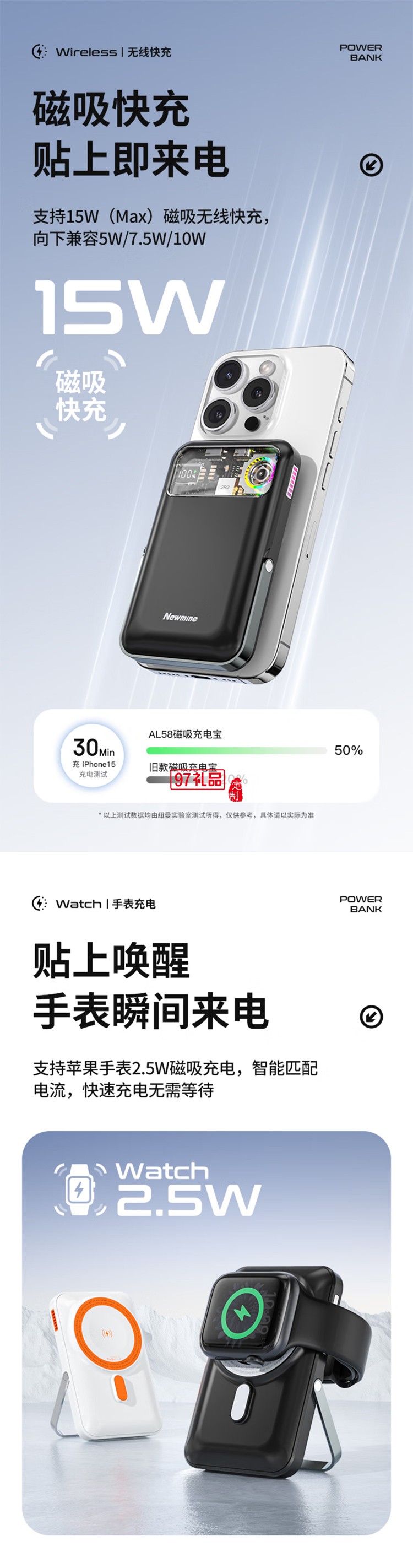 AL58 超薄磁吸充电宝10000毫安MagSafe无线快充PD20W