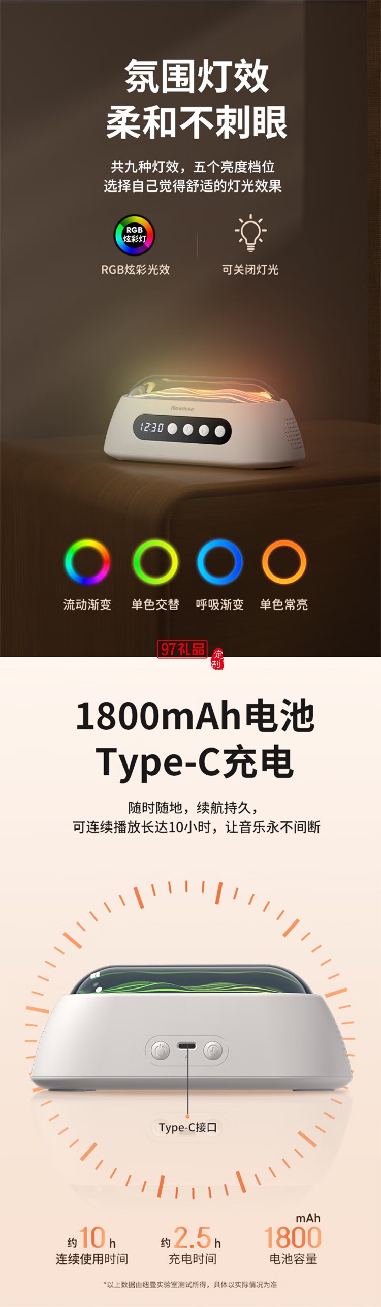 无线蓝牙音箱白噪音音响迷你便携式时钟音响催助睡眠舒缓压力闹钟音响苹果